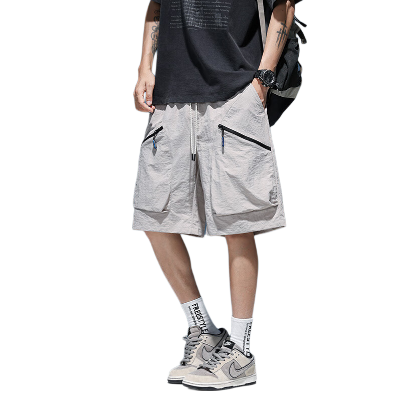 Foss Phil Quick-Dry Shorts for Men, Summer Sports Loose Cargo Pants with Large Pockets, Casual Fashion Five-Point Shorts 019 Light Gray M