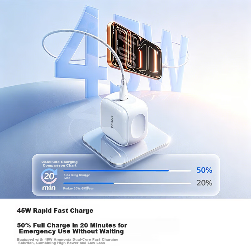 Torras Apple 17Pro Charger [2026 Major New Release] iPhone 17 Pro Max Gallium Nitride 45W Low-Temperature Mini Ice Lite Fast Charger Compatible with iPhone 16 Original 15
