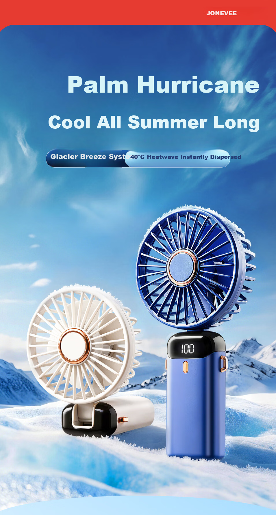 JONEVEE Handheld Mini Foldable USB Fan with Digital Display, Portable Desktop Stand, High Wind Power, Neck Hanging Outdoor Fan for Students, Dormitory, Office, Rechargeable Personal Fan 1