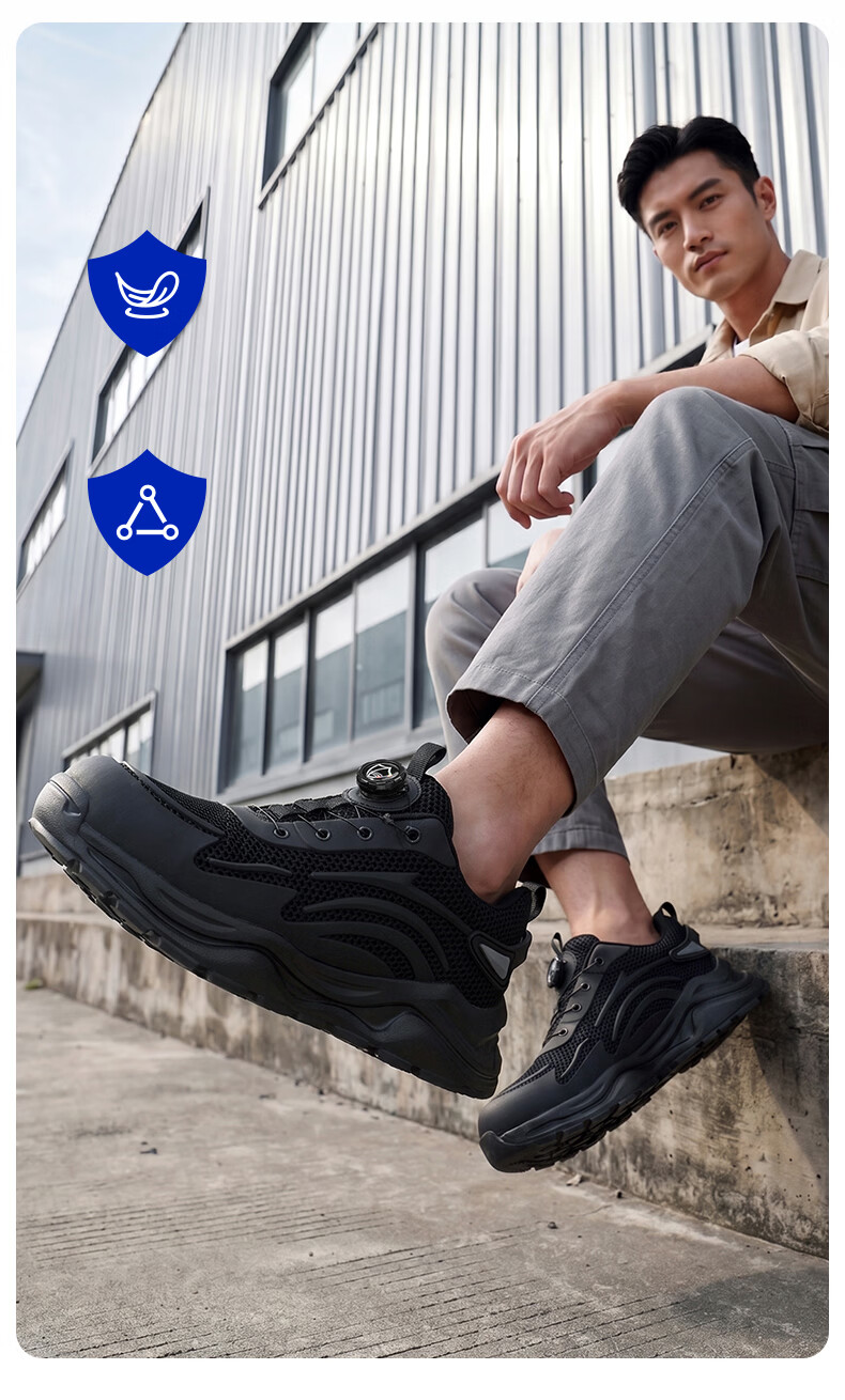 BlueOwl Shield Men's Summer Breathable Lightweight Soft Sole Anti-Slip Anti-Smash Steel Toe Anti-Puncture Work Shoes DL211-1 Size 42 10