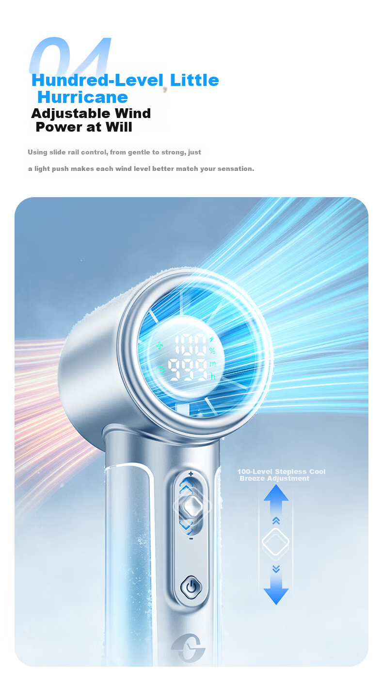 DaFeng Time Innovative Display Endurance Technology High-Speed Handheld Timer Fan Silent Portable Personal Cooling Rechargeable Long-Lasting Mini Powerful Small Electric Fan 9