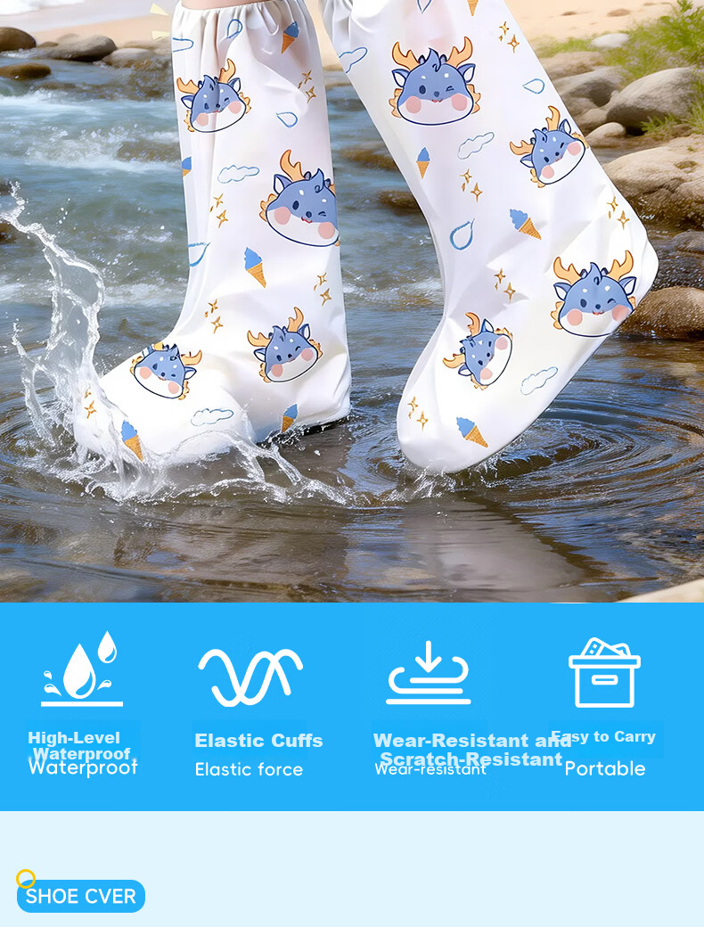 Qihaiqiu Disposable Rain Shoe Covers 6pcs Children's Long Waterproof Thickened Wear-Resistant Non-Slip Rain Boots Cute Cartoon Rabbit 1