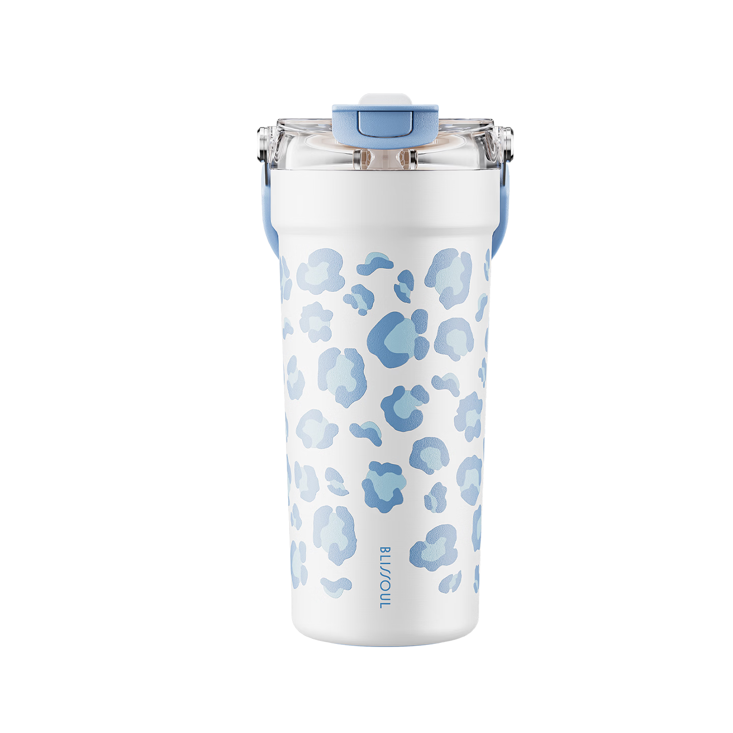 LOCK&LOCK Ceramic Coated Double Handle Insulated Mug Large Capacity Coffee Cup Portable Water Bottle Leopard Print - Blue - 700ML