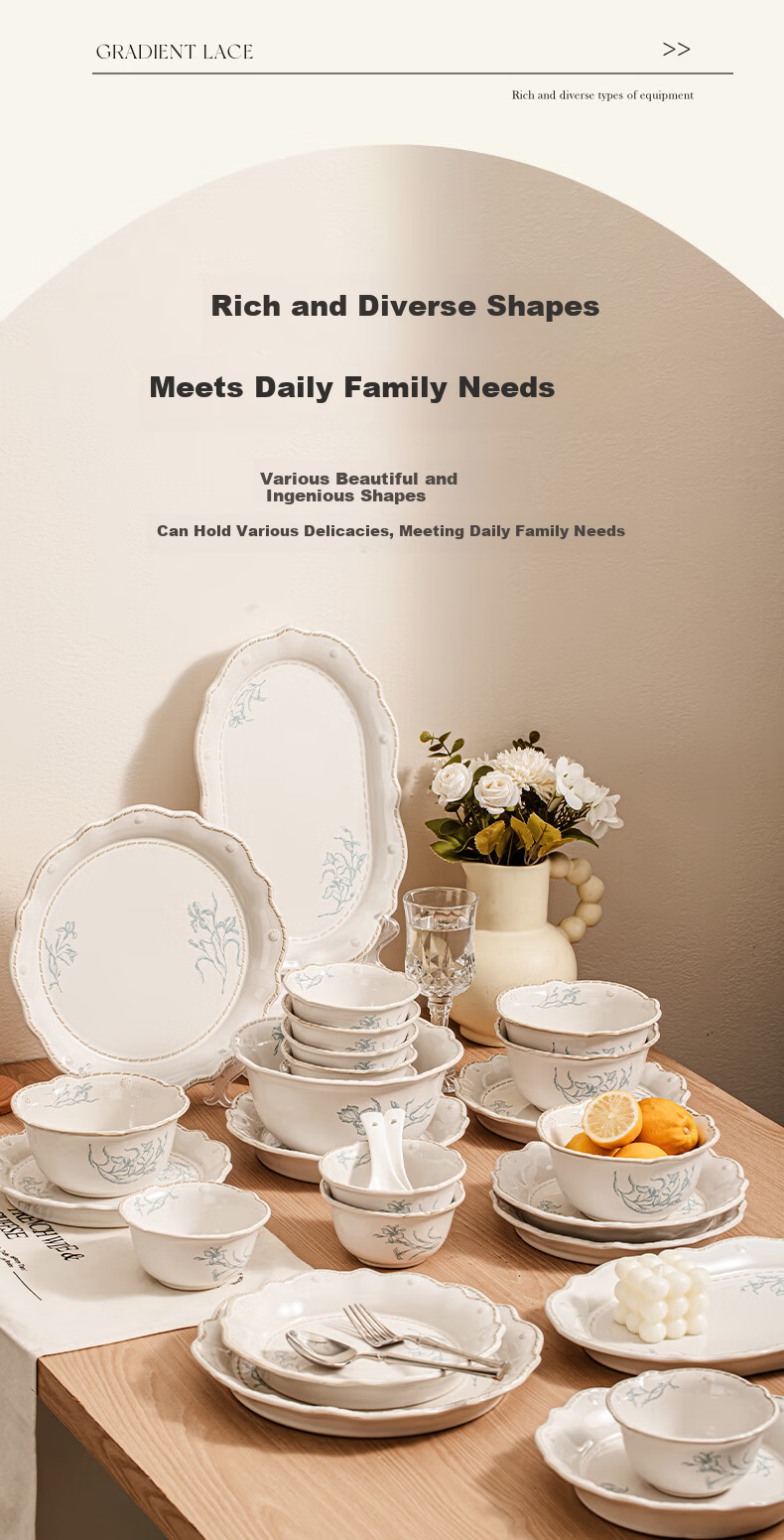 TREEJACK Lily of the Valley French Style Bowl and Plate Set Luxury Home Tableware 2025 New Arrival Dinnerware Set 9