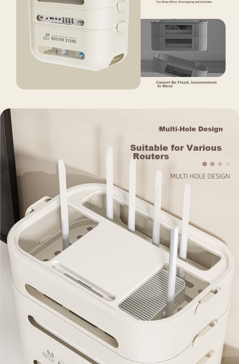 OLA XIANG WiFi Router Storage Box Stand TV Set-Top Box Hidden Organizer Socket Broadband Cable Management Tool 3