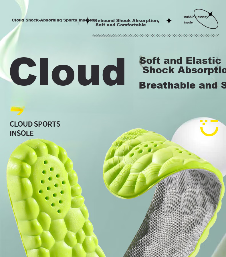 Bonny Family Men's Sports Insoles Soft Elastic Long-Standing Comfort Ultra Soft Shock Absorption Cloud-Like Feel Military Training Sweat-Absorbing Breathable Odor-Resistant Summer Insoles 1