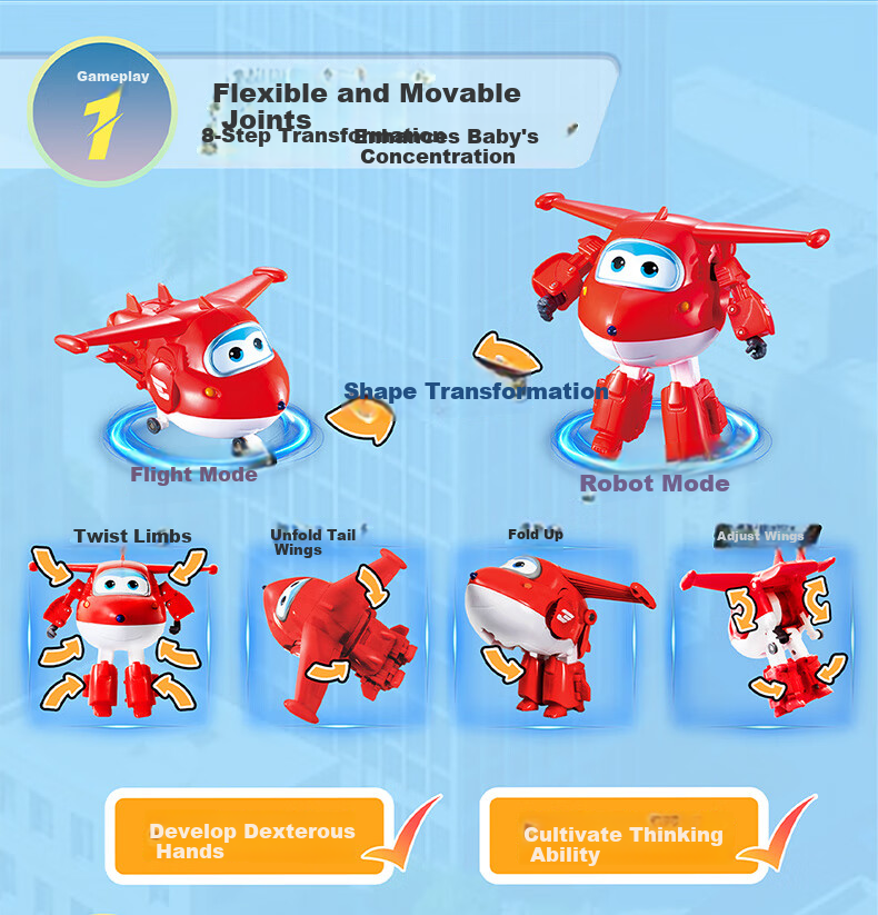 AULDEY Super Wings 13-Piece Interstellar Guardian Transforming Robot Toy Gift Set for Kids 5