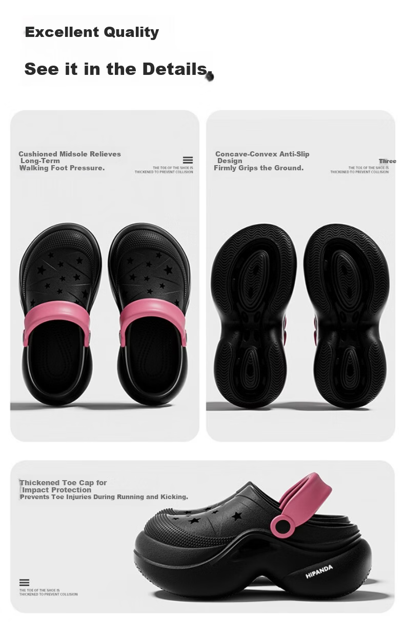 HIPANDA Women's Outdoor Hole Shoes Non-Slip EVA Summer Fashion Thick Sole Height Increasing Mary Jane Closed-Toe Slippers 6