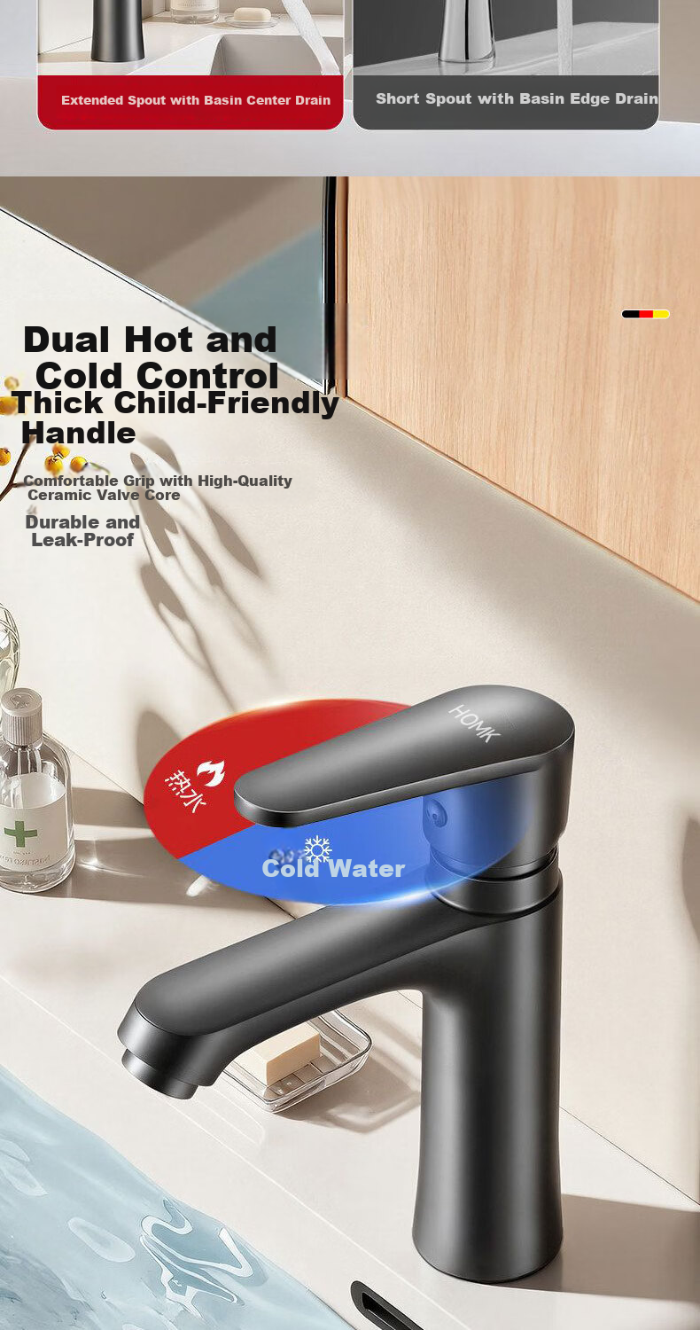 HOMK German Brass Bathroom Basin Faucet Hot and Cold Mixer Tap 7
