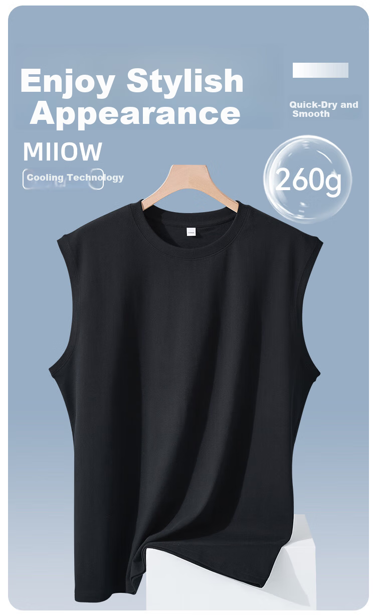 Miiow Heavyweight Cotton Men's Vest T-Shirt 100% Cotton Summer Thin Sleeveless Undershirt Base Layer for Men 6