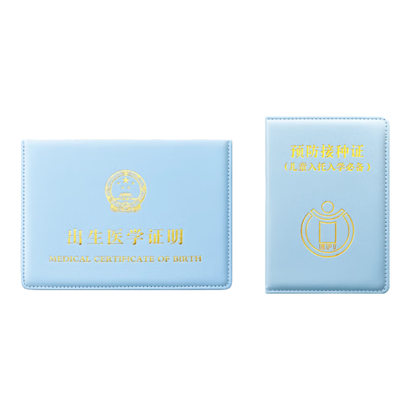 JONEVEE Birth Certificate Protective Cover + Small Size Vaccine Record Book, Baby Medical Certificate Outer Cover (Set of 2), Thickened Blue, ZWCS19