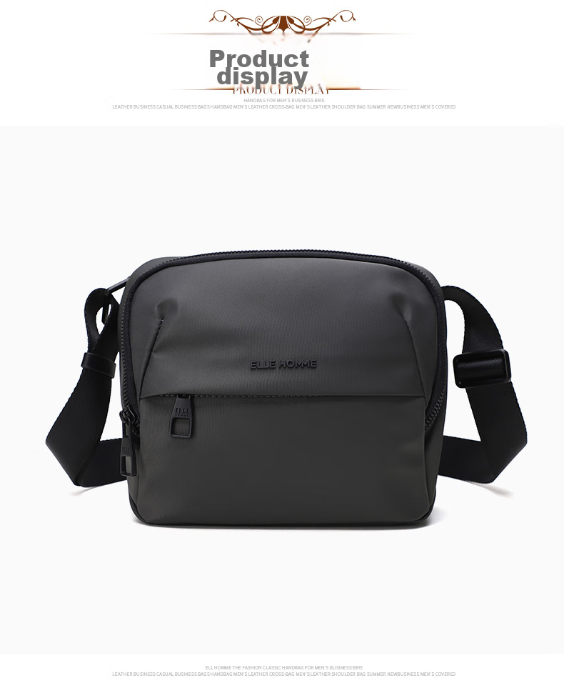 ELLE HOMME Men's Shoulder Bag, Trendy Lightweight Canvas Crossbody Bag, Water-Resistant Casual Phone Bag for Men, Travel Bag in Gray 10