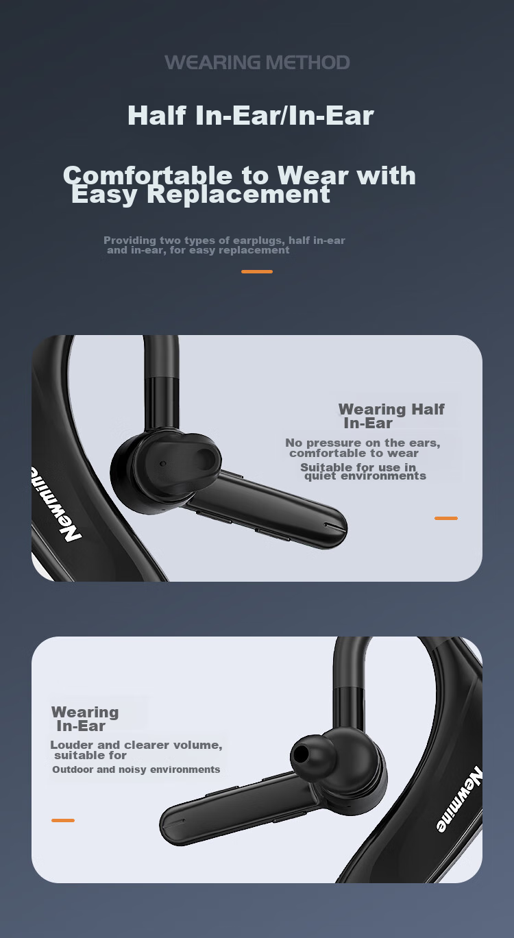 Newmine Wireless Bluetooth Earphones, Single-Ear In-Ear Or Ear-Hook Style, for Sports, Business, Car Use, Driving Headset, Compatible with Apple And Huawei, High-Definition Calling, Smart, Long Battery Life 9