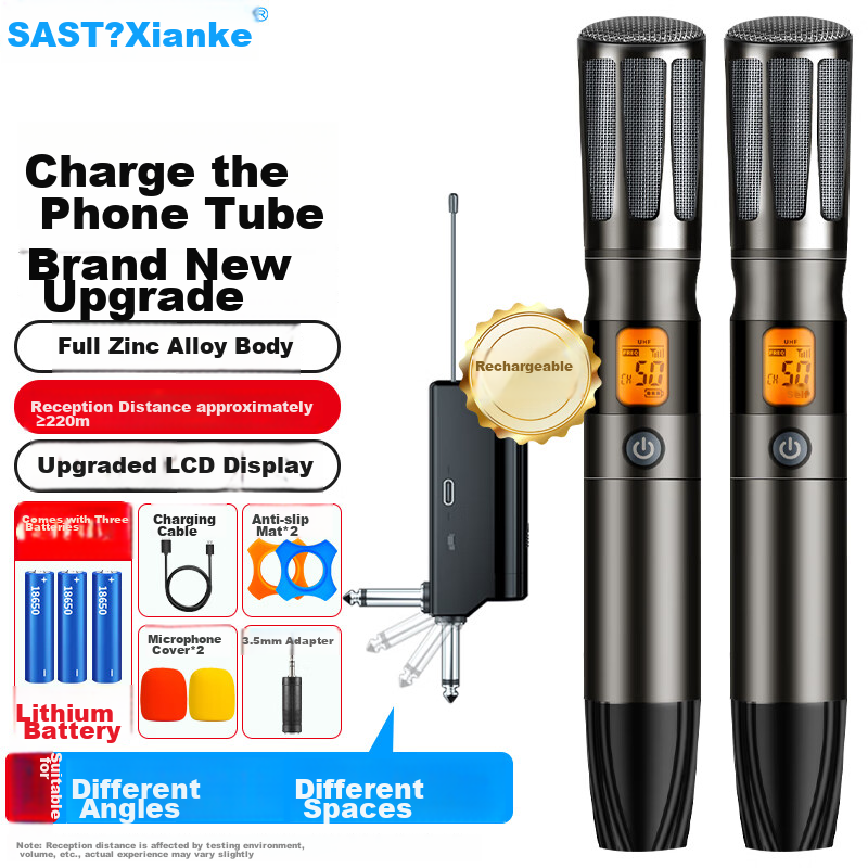 SAST Ok-126 Rechargeable Wireless Microphone U-Band Home KTV Singing Stage Hosting Speech Karaoke Meeting Speaker Amplifier FM Universal One-To Metal Microphone