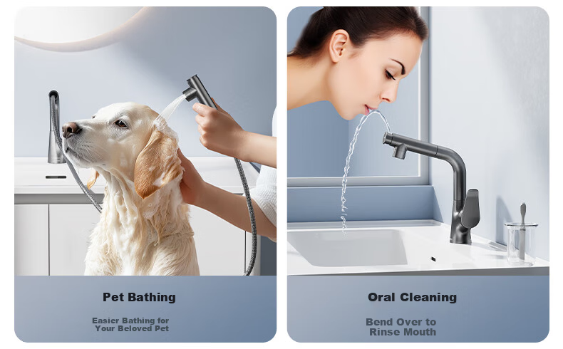 JOMOO Basin Faucet Gun Gray Pull-Out Hot and Cold Full-Range Bathroom Sink Faucet 32710-649/HBS-Z 20