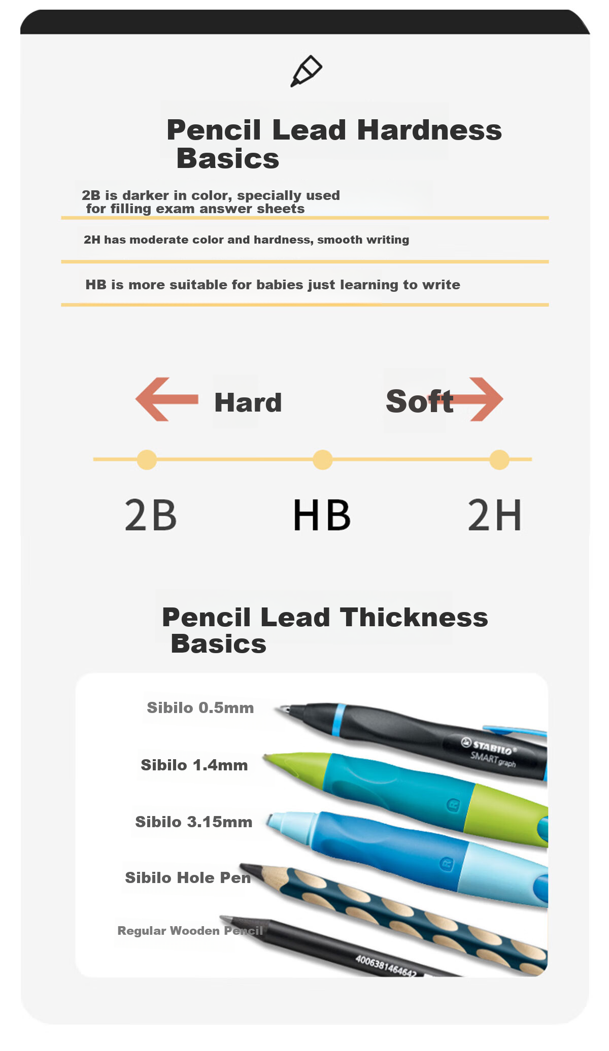 STABILO Little Color Pencil 2B Exam Answer Sheet Special Pencil Break-Resistant Writing Student Stationery 6
