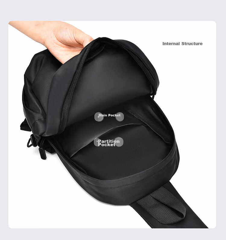 361° Men's Backpack, Chest Bag, Waist Bag, Handbag, Shoulder Bag, Commuting, Mountaineering, Travel, Fashion, Large Capacity, Black 8