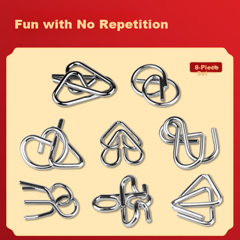 Deli Deli Nine-Link Luban Lock Puzzle Educational Toy Intelligence Unlocking 7-14 Years Old Children's Festival Birthday Gift 8-Piece Set