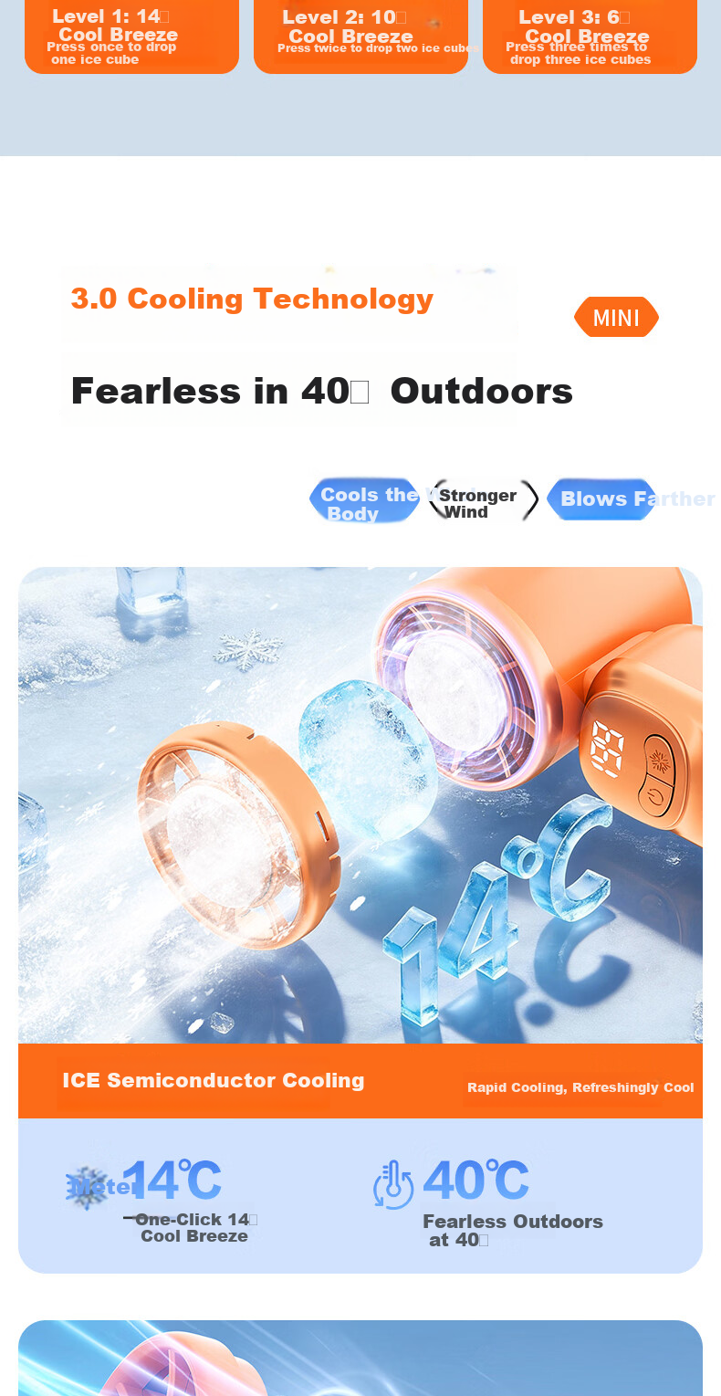 Kelang Xingsheng Handheld Fan 3000mAh Long Battery Life 199-Speed Ultra High Wind Type-C Charging Mini Outdoor Student Dormitory Silent Bladeless Fan FS966 Sky Blue 5