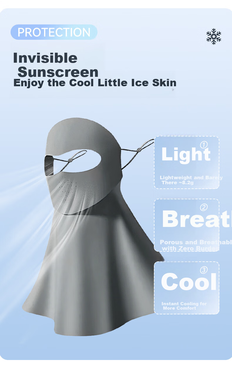 FitonTon Summer Integrated Sun Protection Face and Neck Mask UV Protection Ice Silk Face Bikini 2