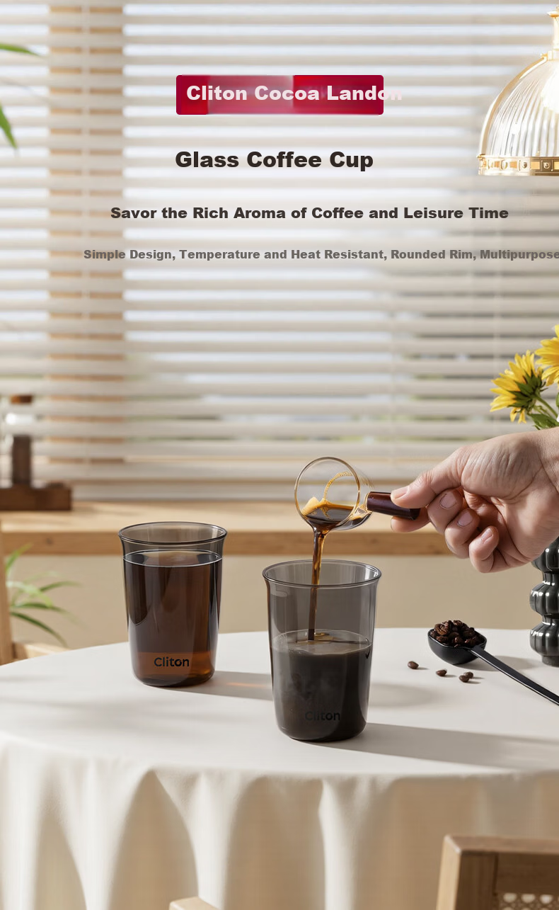 CLITON Smoke Gray Glass Coffee Cup Iced Americano Latte Cup Cold Drink Transparent Glass Water Cup Beverage Tea Cup 1