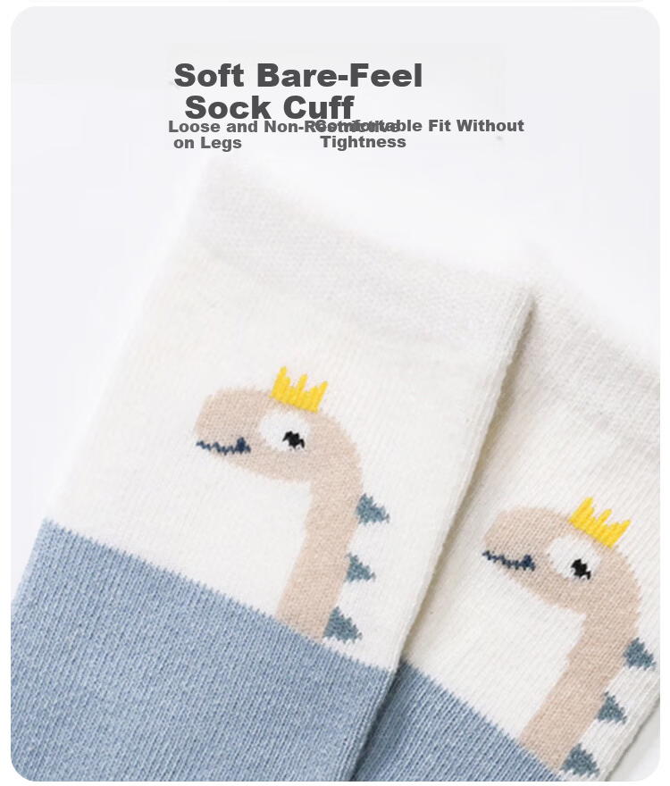 9i9 Baby Socks Summer Newborn Long Tube Socks Boys and Girls Cotton Socks Non-Tight F94 Cartoon Dinosaur 4 Pairs S0-1 Year 5