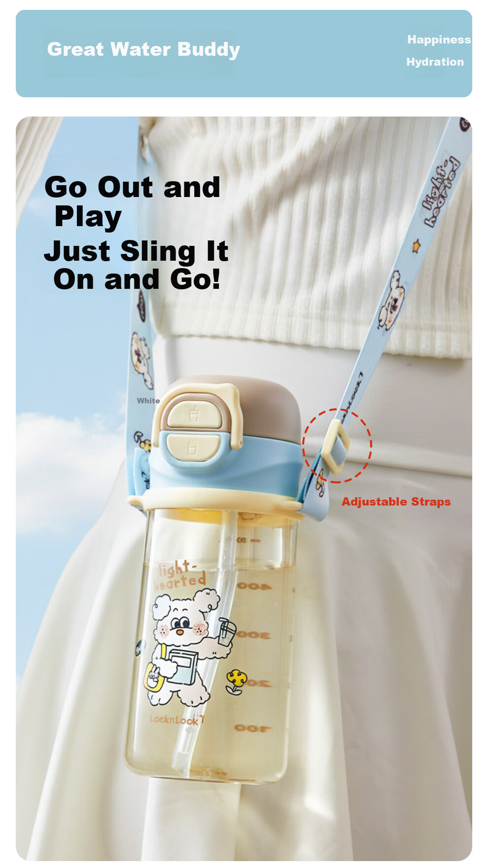 Lock&Lock Children's PPSU Straw Cup Portable Anti-Fall Sports Water Bottle for Primary School and Kindergarten 7