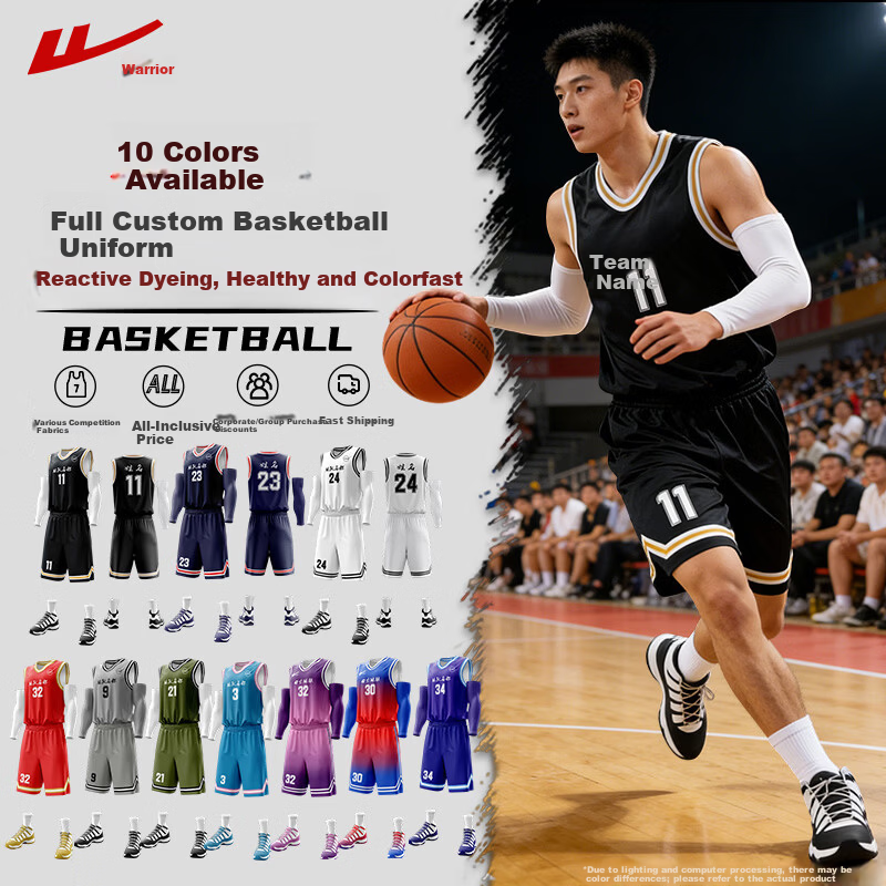Warrior Custom Basketball Jersey Sports Suit Free Printing Team Uniform HLLQ104-Black-3XL