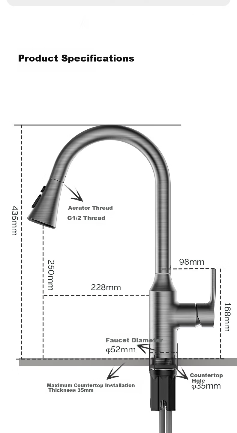 JOMOO Kitchen Faucet Gunmetal Gray Pull-Out Sink Mixer Tap Hot and Cold 33168-385/HBS-Z 20