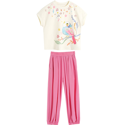 CHANZUIGOU (CHANZUIGOU) [7A Antibacterial Cooling] Girls Printed Set 2026 Summer New Children's Short Sleeve Pants Sports Two-Piece Set