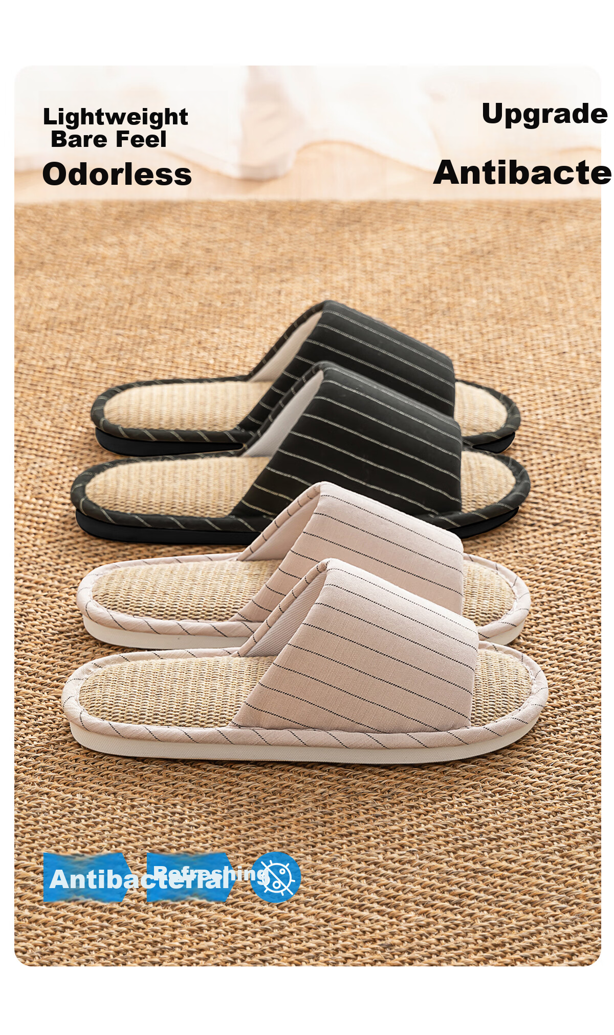 Soft Non-Slip Linen Slippers for Men Spring Summer Couples Indoor Home Antibacterial Deodorant Silent Floor Cotton Linen Slippers for Women 5