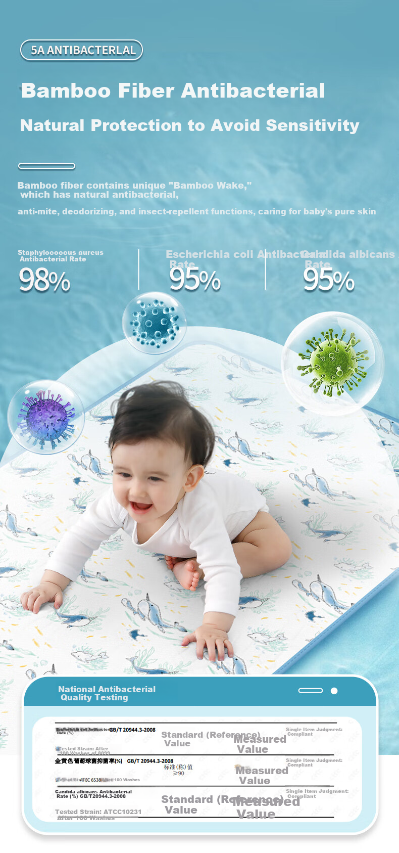 Nanjiren Baby Bamboo Fiber Cooling Mat for Crib Toddler Children's Nap Mat 65*120cm 8