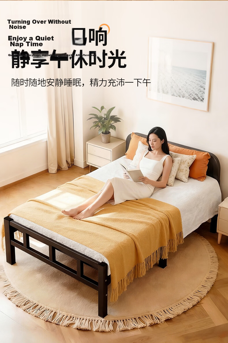 Quanpinwu No-Assembly Folding Single Bed Nap Bed Home Hospital Care Sponge Latex Mattress Camp Bed 7