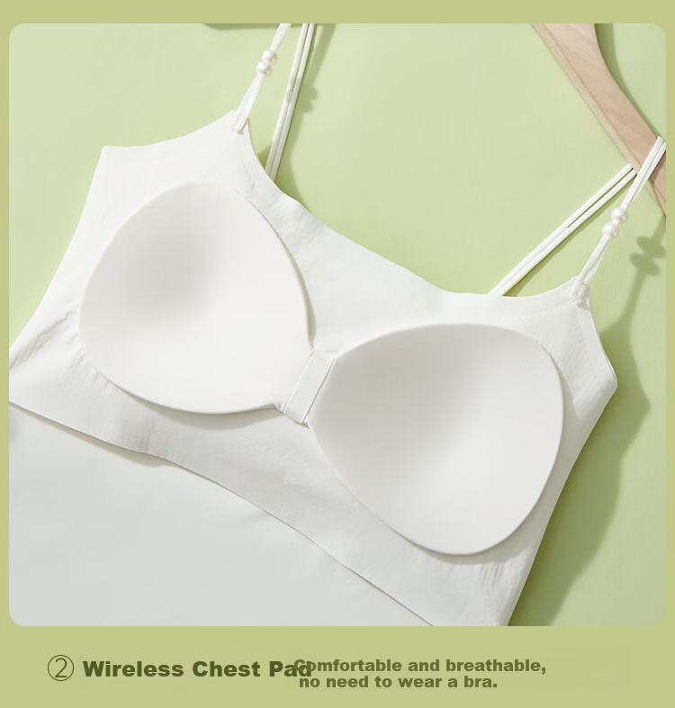 Yiershuang Women's Camisole Tank Top with Camellia Fragrance, Invisible Seamless Bra Pad, Pearl Thin Straps, Basic Backless Underwear 14