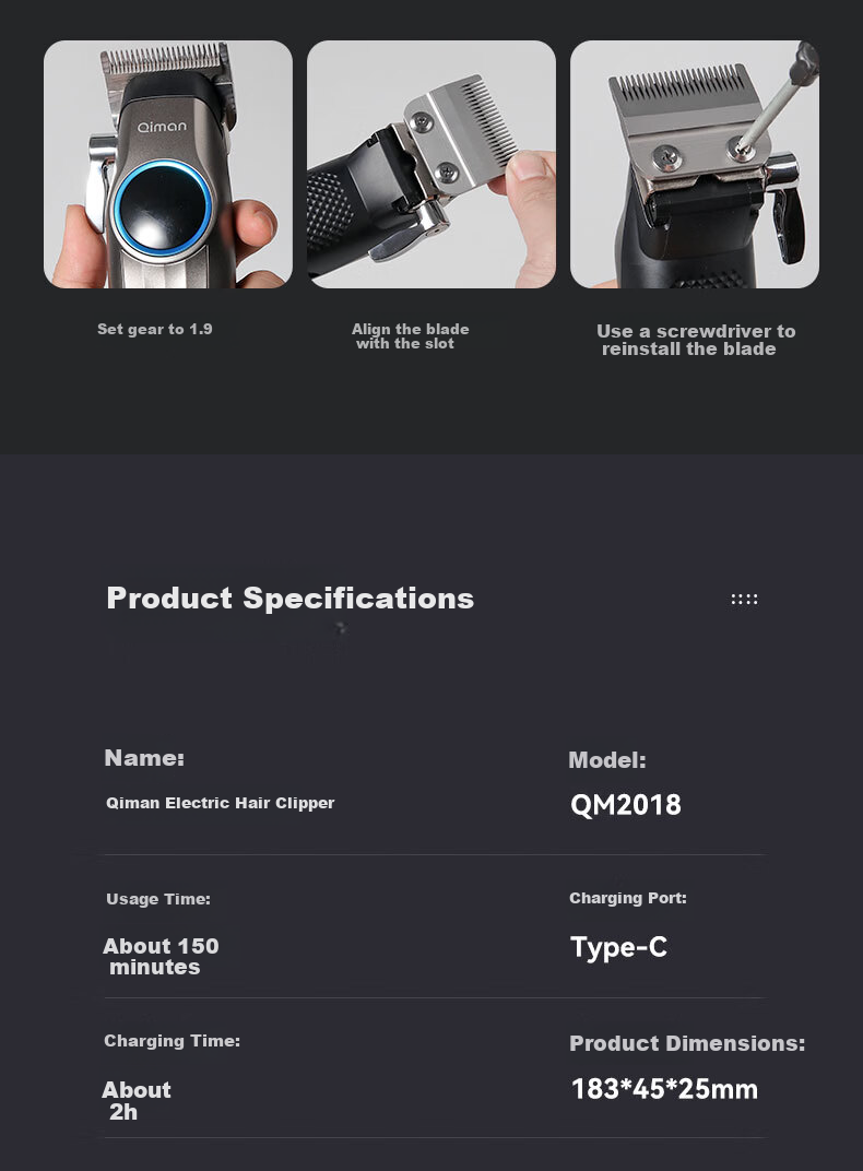 Qiman Professional Electric Hair Clipper Barber Haircut Trimmer Oil Head Salon Barber Shop Electric Hair Trimmer Gradient Engraving Adult Haircut Tool Full Set 2026 New Model 19
