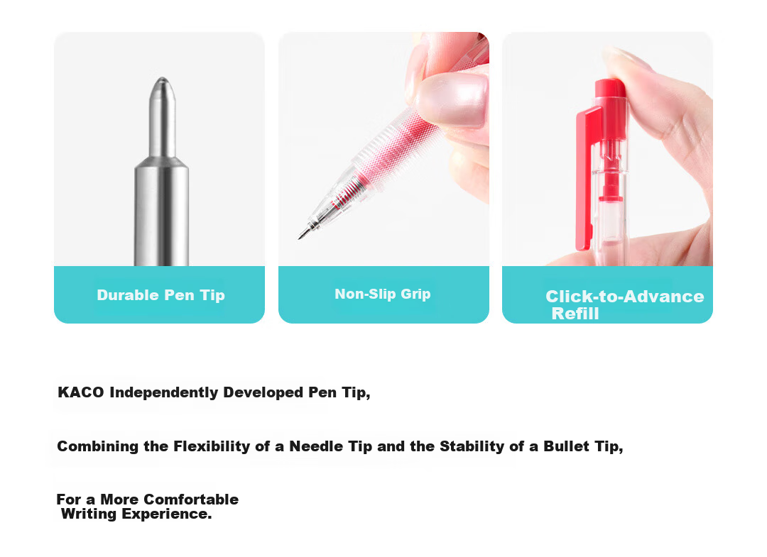 KACO Rechargeable Red Gel Pen 0.5mm Red Click Pen Ins Stylish Teacher Correction Pen Frost White/Red 3-Pack 11