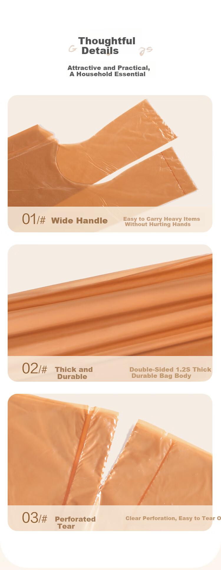 Meiliya Caramel Coffee Vest Garbage Bags 55x65cm 100pcs 1.2mil Thickened Large Kitchen Toilet Office Household 11