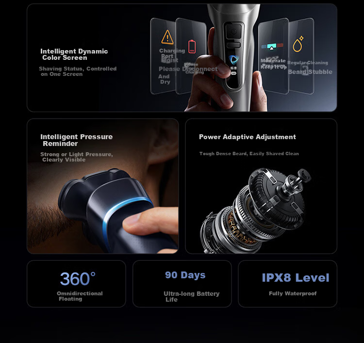 Mijia Electric Shaver Pro Set with Surround Lock Technology, Microbead Guide, Smart High-End Razor, Multifunctional Wireless Charging Sterilization and Drying Base Station, Father's Day Gift 7