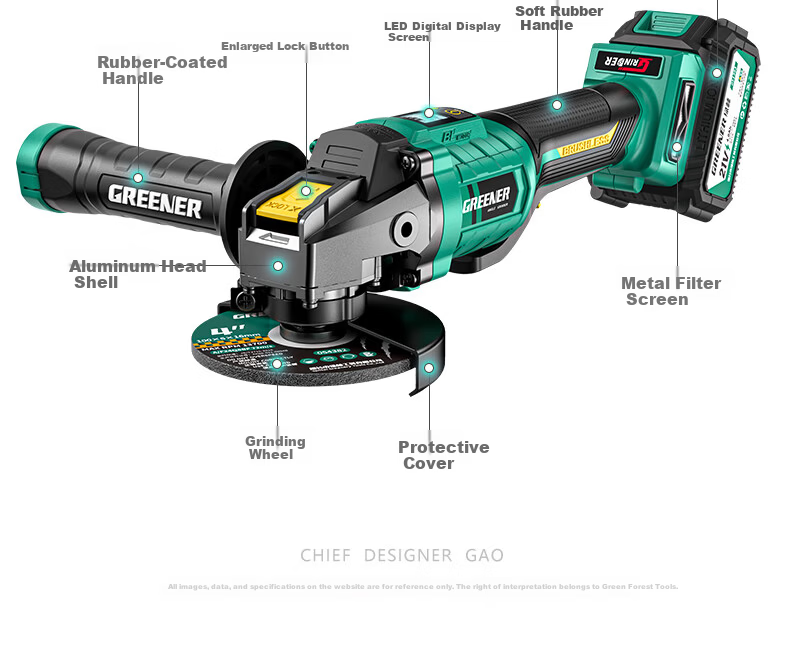 GREENER Lithium Angle Grinder Cutting Machine Household Handheld Electric Polisher Brushless Grinder Grooving Genuine Digital Display 21