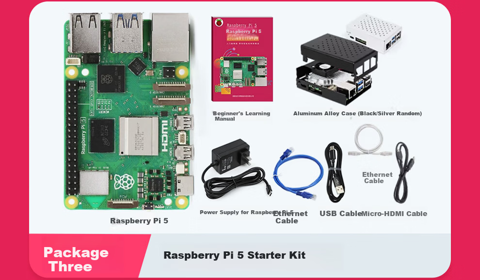 Raspberry Pi 5 Official Original Development Board 5th Generation Mainboard LINUX Kit Computer AI Programming 4GB Mainboard Starter Kit (8GB) 8