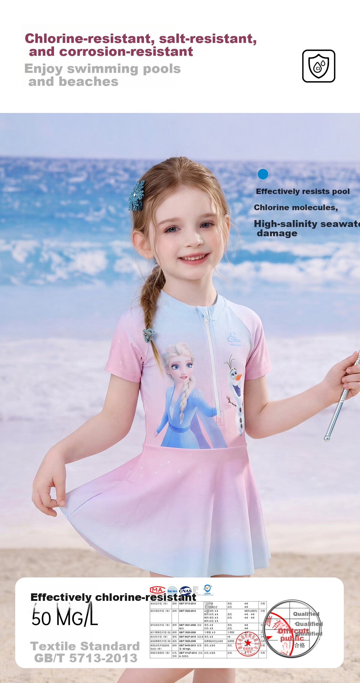 Disney Girls' Children's One-Piece Skirt Swimsuit Baby Swimwear D36544S2F Light Blue Size 140 2