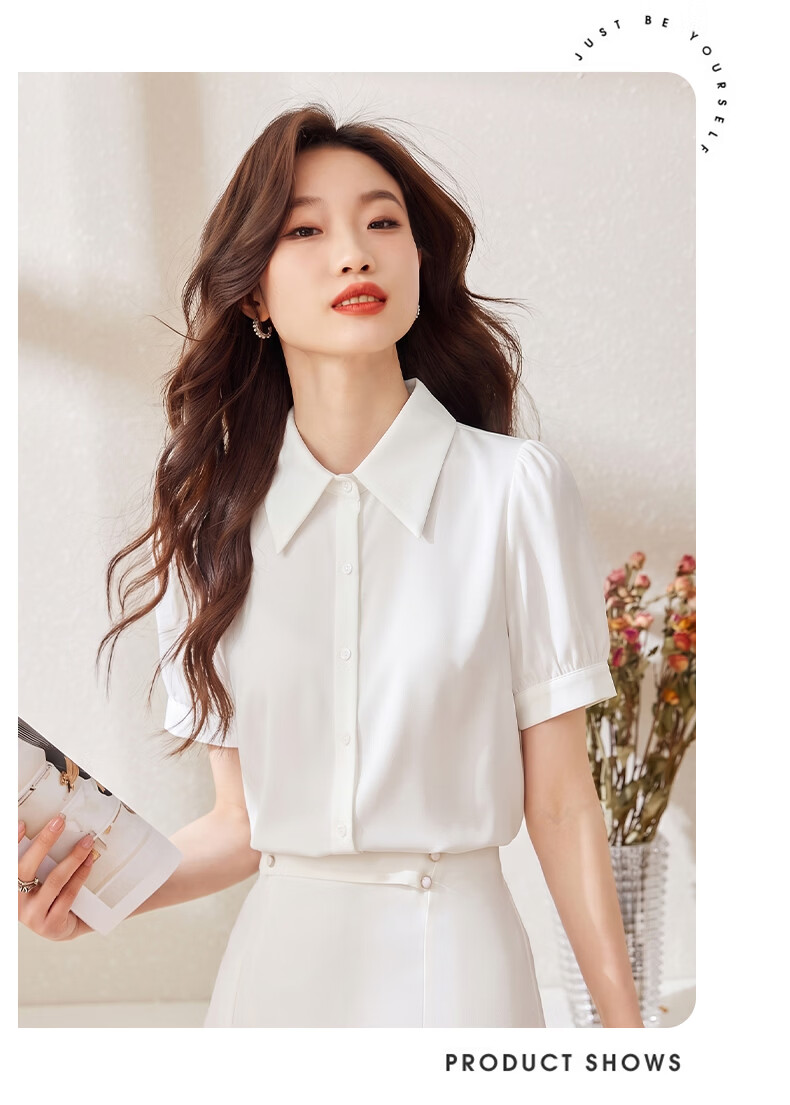 Jeanswest Women's V-Neck Short Sleeve Chiffon Shirt Summer Professional Workwear White L 11