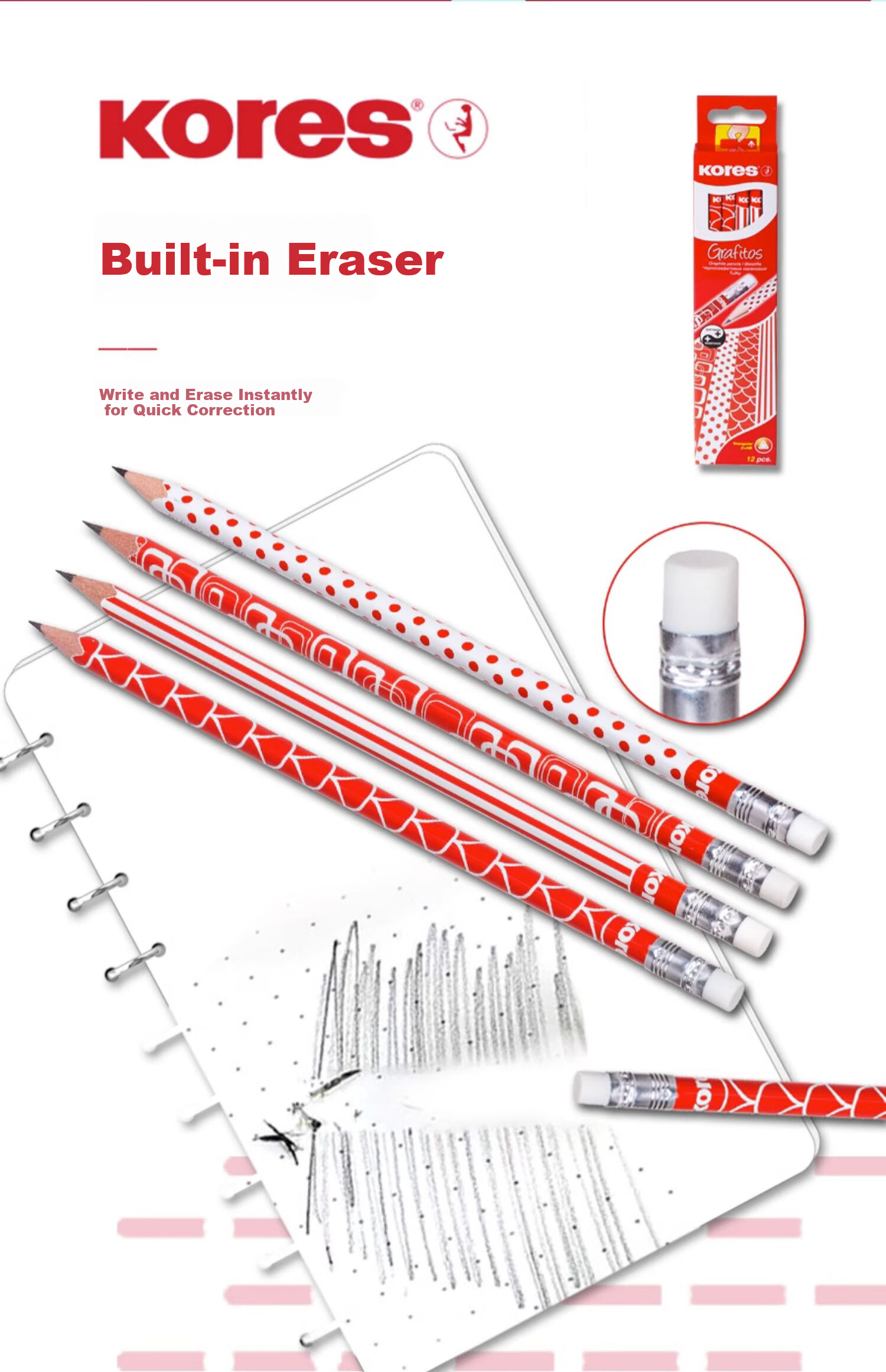 KORES Europe Kores HB Non-Toxic Pencil for Primary School First Grade Fashion Cartoon Writing Sketching Graphite Pencil Dream Series 12-Pack 92802 20