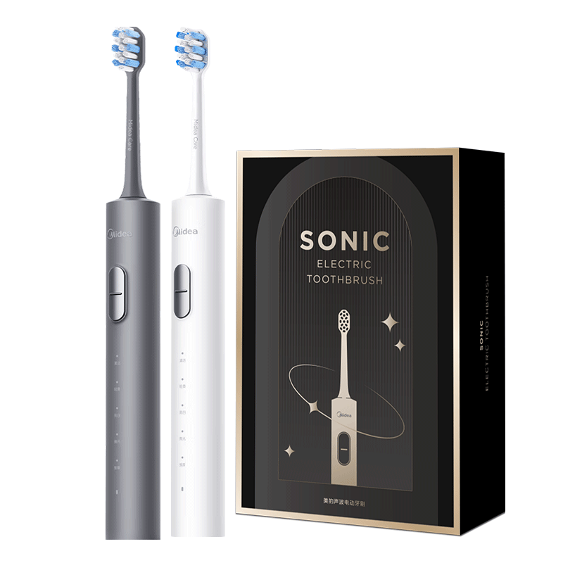 Midea Electric Toothbrush Couple Set Dual Pack Adult 180-Day Long Battery Life 5 Modes 8 Brush Heads Teeth Cleaning S1PX White+Gray Couple Birthday Holiday Gift