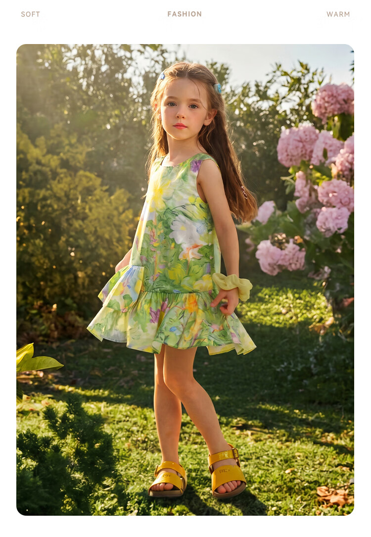 YEEHOO Girls' Dress Children's Dress Big Kids Vest Dress Pastoral Style Printed Fashion Summer White 140 19