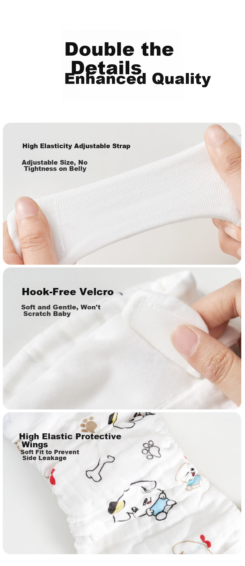 OUYUN Baby Gauze Diapers Washable Pure Cotton Toilet Training Diapers Mustard Seed White M 5-Pack 16