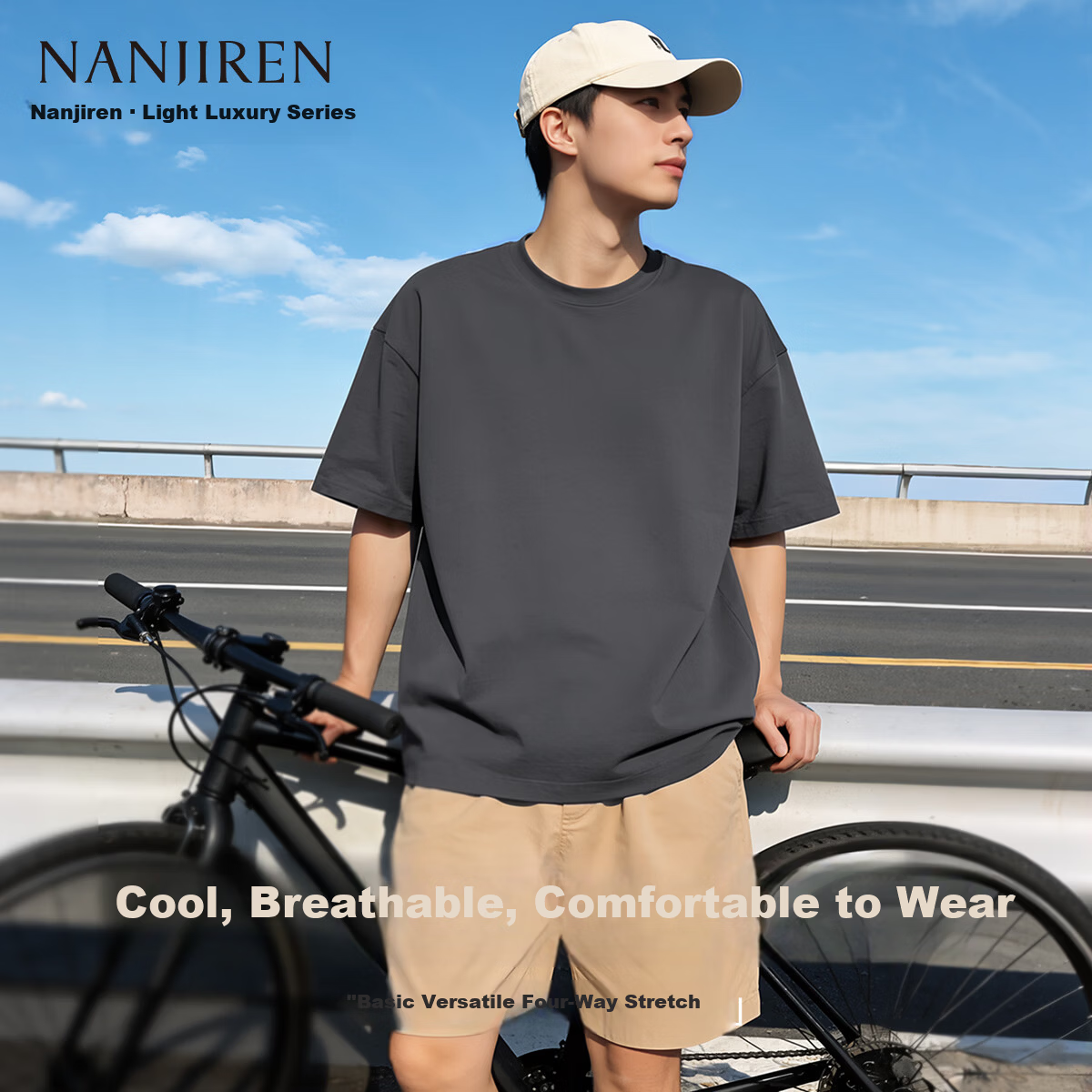 Nanjiren Men's Summer Heavyweight Pure Cotton Short Sleeve T-Shirt Basic Casual Solid Color Half Sleeve Top 4