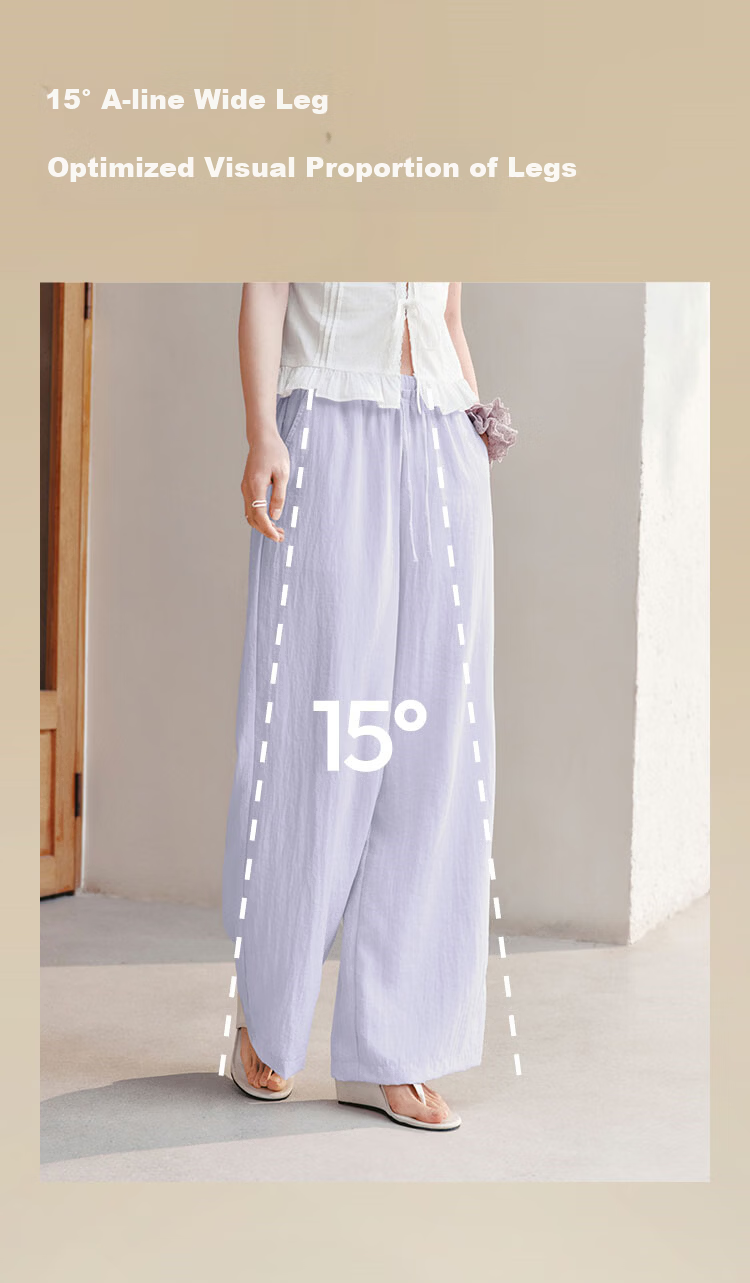Semir Women's Casual Summer Solid Texture Ruffled Wide-Leg Loose Draped Pants 2026 Wide-Leg Trousers 109326127015B 12