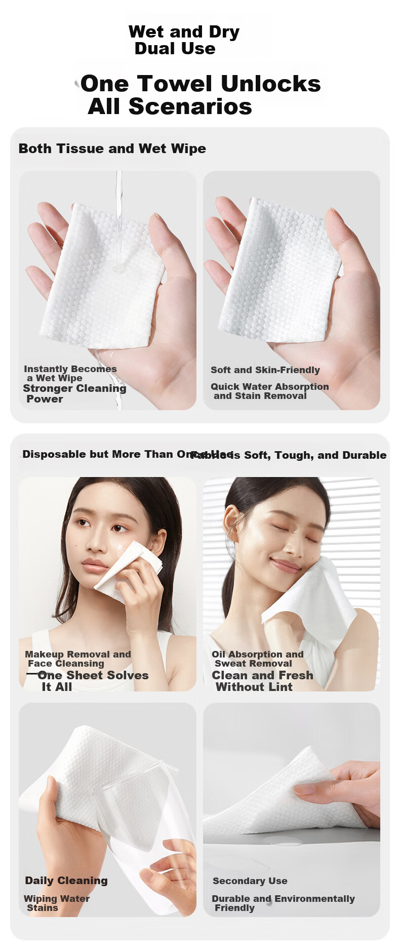 MINISO Disposable Facial Wipes Pearl Texture AB Double-Sided Thickened 80 Sheets * 3 Packs Soft and Absorbent 15x20cm 5