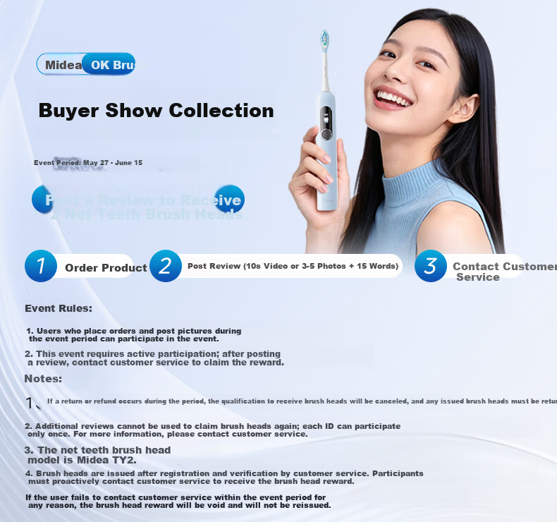 Midea OK Electric Toothbrush with Large Screen, Vibration Sweep, Missed Brush Reminder, 45° Wide Swing, Deep Cleaning, Interactive Digital Display, Adult Gift Box, Couple Birthday Gift YM7 Blue 3
